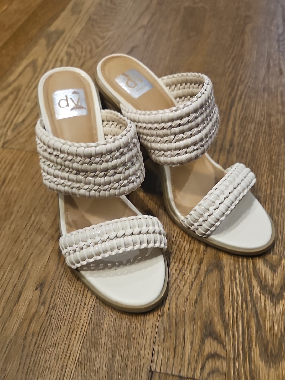 DV by Dolce Vita Rozie Ivory Braided Double-Strap Slide Heels